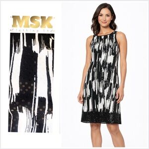 MSK Black White Abstract Sequin Sleeveless Cocktail Dress Size Medium